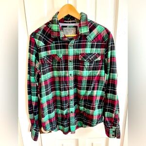 Forever 21 Heritage 1981 Cotton Plaid Lightweight Snap Button Flannel, Size Med